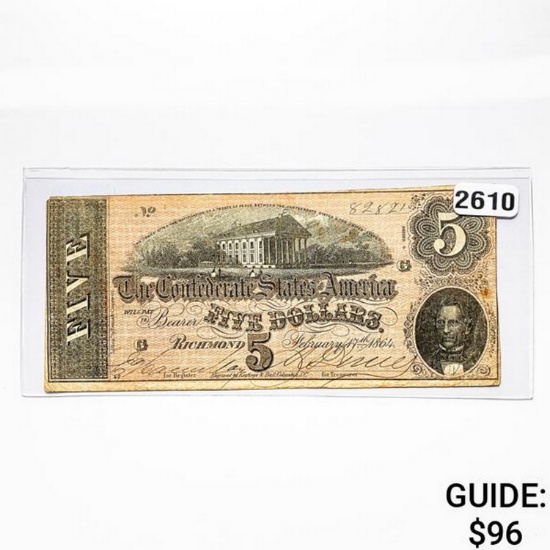 1864 $5 Confederate States of America Note