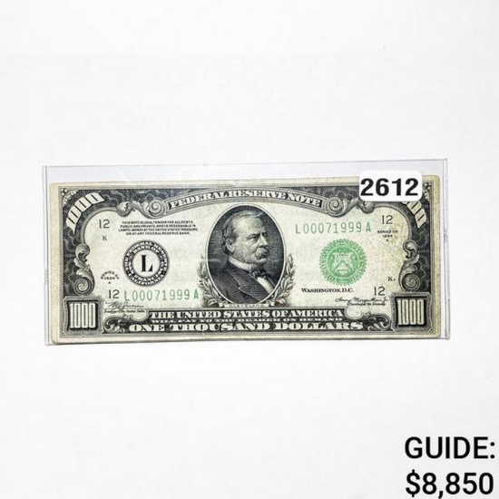 1934A $1000 Federal Reserve Note-Bank of San Fran.