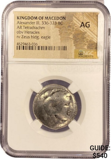 Macedon Alexander III, 336-323 Silver Tetradrachm NGC