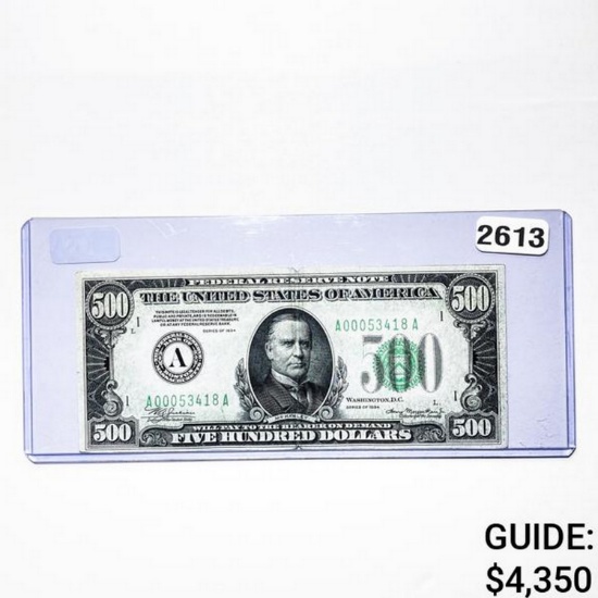 1934 $500 Federal Reserve Note- Bank of Boston