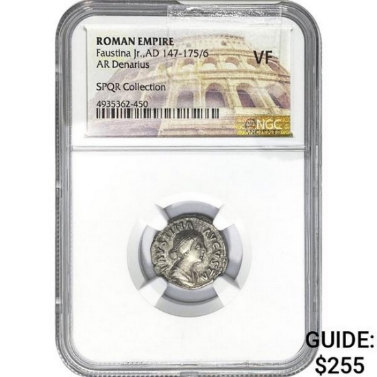 Roman Faustina Jr. AD 147-175/6 Silver Denarius NGC VF