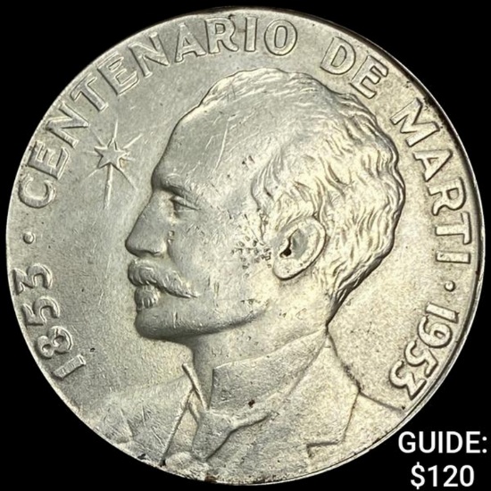1953 Cuba Silver Peso .77oz CLOSELY UNCIRCULATED