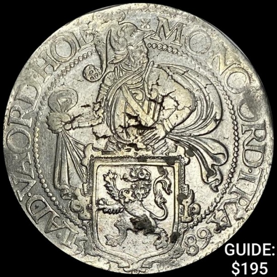 1500s-1600s Netherlands .67oz Silver Lion Daalder NEARLY UNCIRCULATED