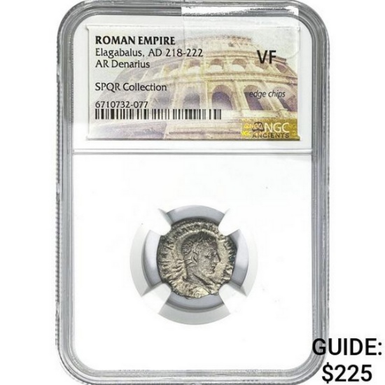 Roman Elagabalus, AD 218-222 Silver Denarius NGC VF