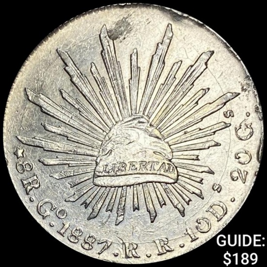 1887Go RR Mexico Silver 8 Reales Cap&Rays CLOSELY UNCIRCULATED