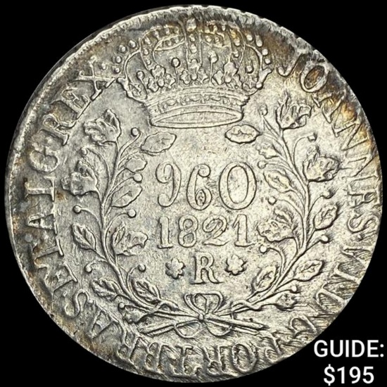 1821-R Brazil Silver 960 Reis NEARLY UNCIRCULATED