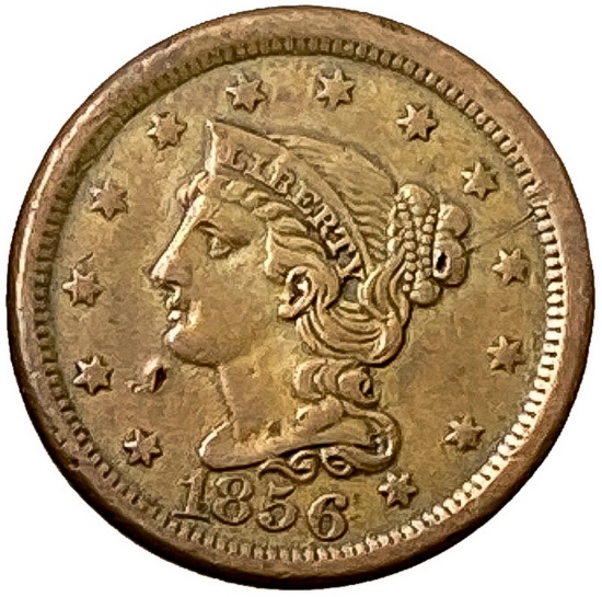 1856 Braided Hair Large Cent XF