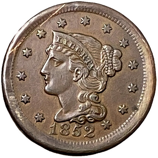 1852 Braided Hair Large Cent AU