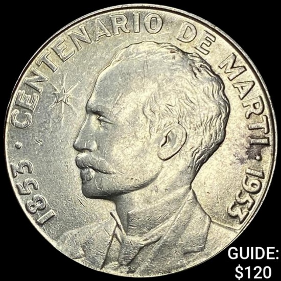 1953 Cuba Silver Peso .77oz CLOSELY UNCIRCULATED