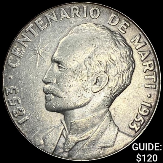 1953 Cuba Silver Peso .77oz NEARLY UNCIRCULATED