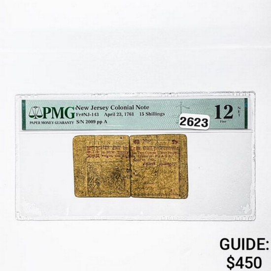 1761 15 S New Jersey Colonial Note PMG 12 F