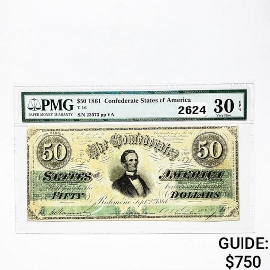 1861 $50 Confed. States of America Note PMG 30 EPQ