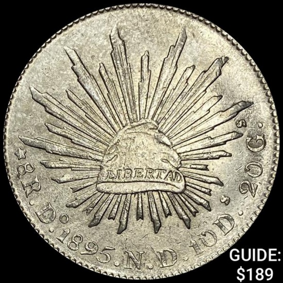 1895Do ND Mexico Silver 8 Reales Cap&Rays CLOSELY UNCIRCULATED