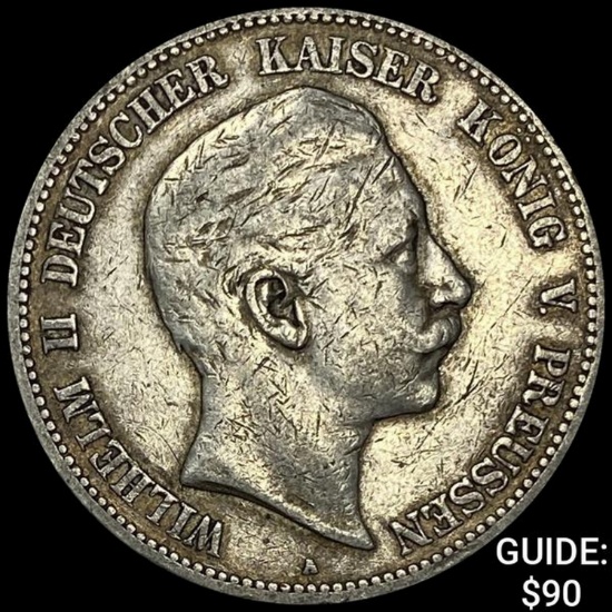 1877-A German Silver 5 Riechsmark NEARLY UNCIRCULATED