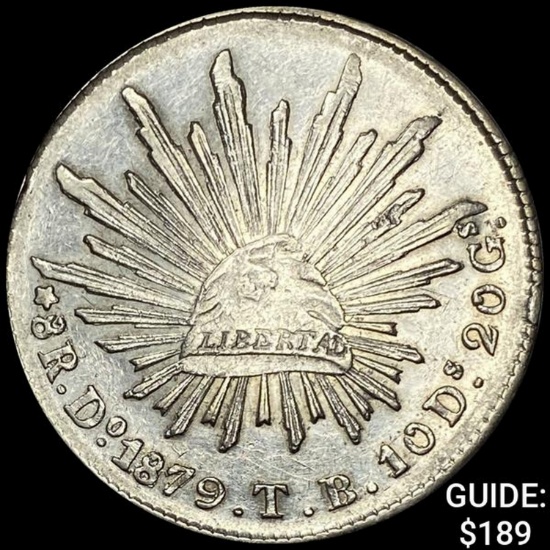 1879Do TB Mexico Silver 8 Reales Cap&Rays NEARLY UNCIRCULATED