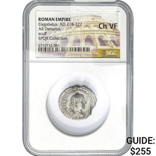 Roman Elagabalus, AD 218-222 Silver Denarius NGC Ch VF