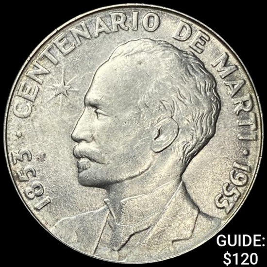 1953 Cuba Silver Peso CLOSELY UNCIRCULATED