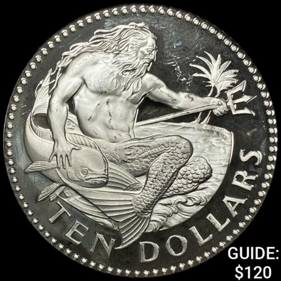 1980 Barbados Silver $10 Neptune 1.127oz CHOICE PROOF