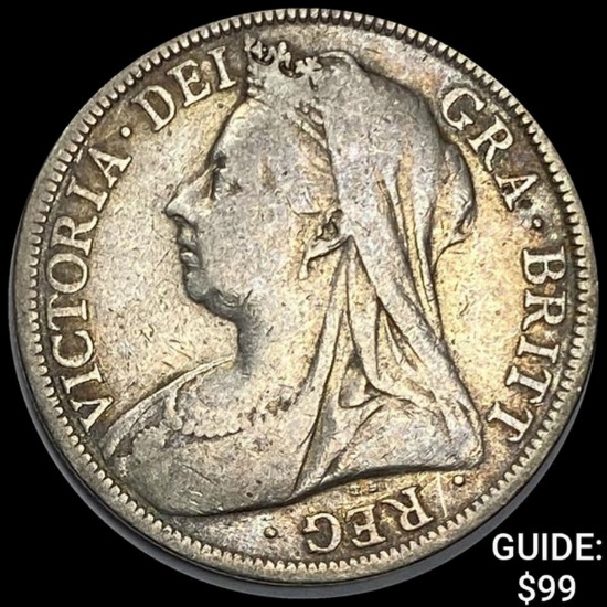 1899 Great Britian Silver 1/2 Crown ABOUT UNCIRCULATED