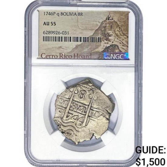 1746P q Bolivia Silver 8 Reales NGC AU55