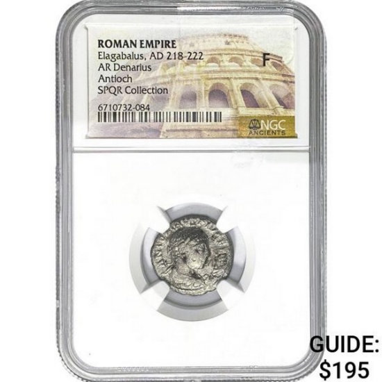 Roman Elagabalus, AD 218-222 Silver Denarius NGC F