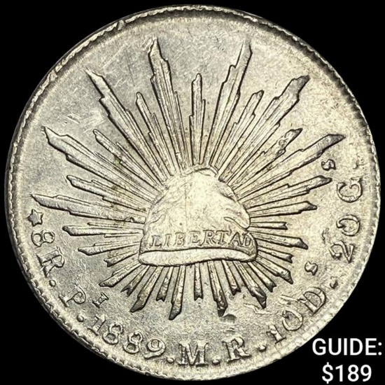 1889Pi MR Mexico Silver 8 Reales Cap&Rays CHOICE AU