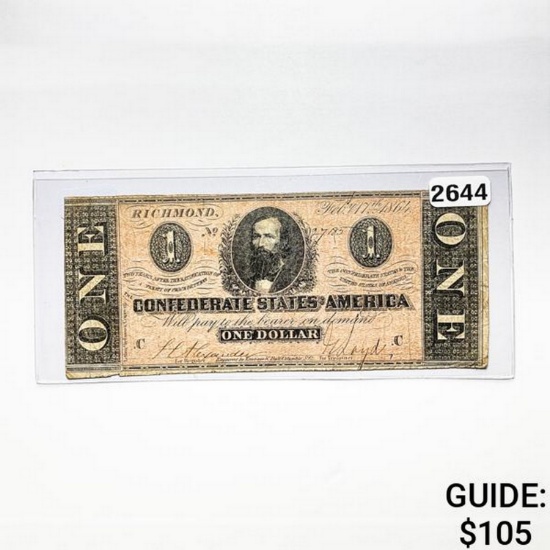 1864 $1 Confederate States of America Note