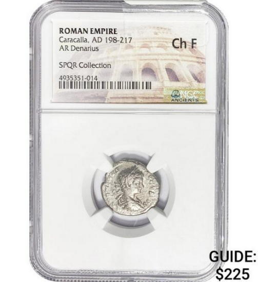 Roman Caracalla, AD 198-217 Silver Denarius NGC Ch F