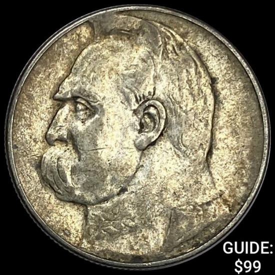 1935 Poland Silver 2 Zloty NEARLY UNCIRCULATED