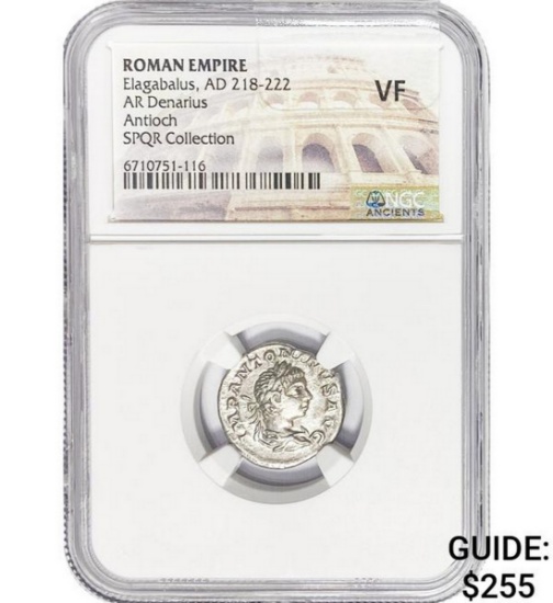 Roman Elagabalus, AD 218-22 Silver Denarius NGC VF