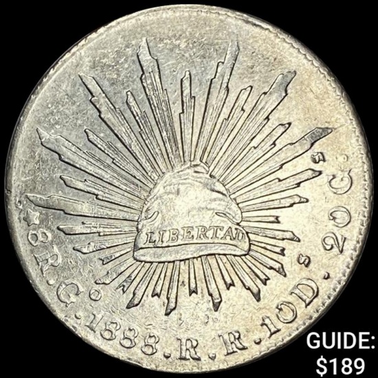 1888Go RR Mexico Silver 8 Reales Cap&Rays UNCIRCULATED