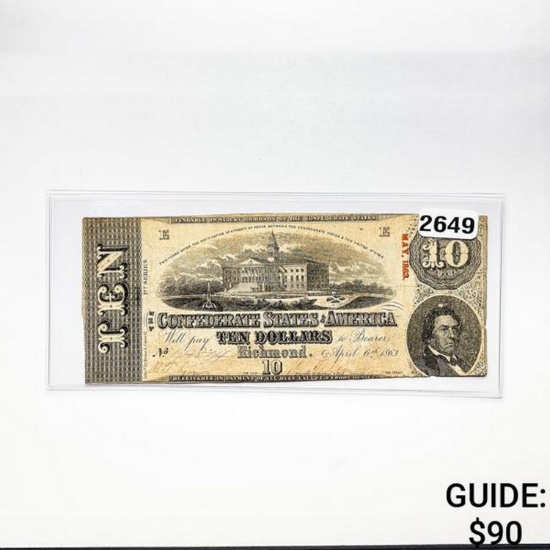 1863 $10 Confederate States of America Note
