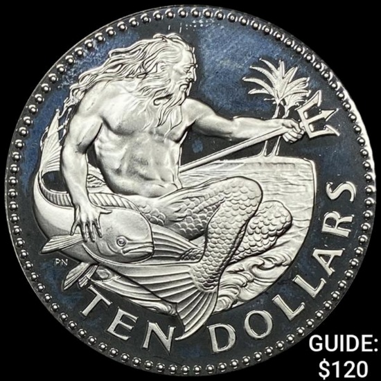 1981 Barbados Silver $10 Neptune 1.127oz CHOICE PROOF