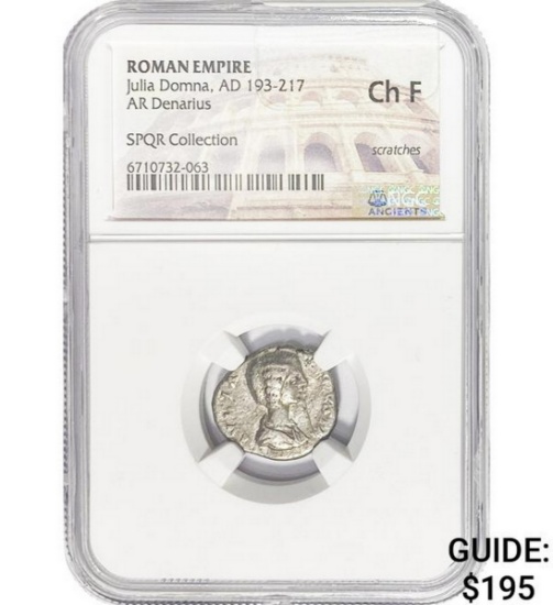 Roman Julia Domna, AD 193-217 Silver Denarius NGC Ch F