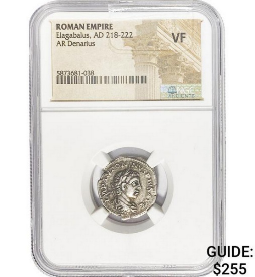 Roman Elagabalus, AD 218-22 Silver Denarius NGC VF
