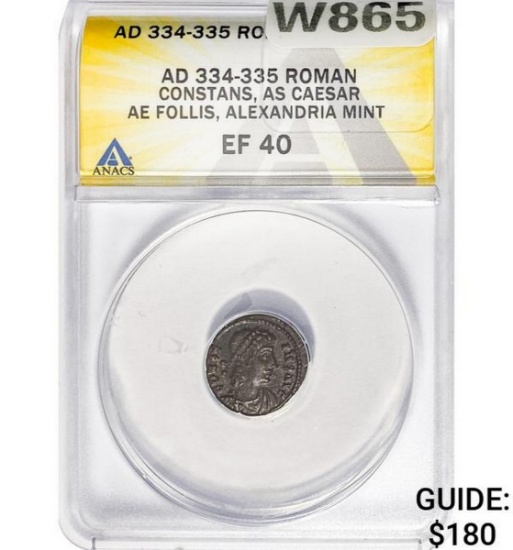 Roman Constans, AD 334-335 Bronze Follis ANACS EF40