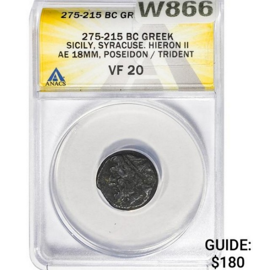 Sicily, Syracuse Hieron II 275-215 BC Bronze 18MM ANACS VF20