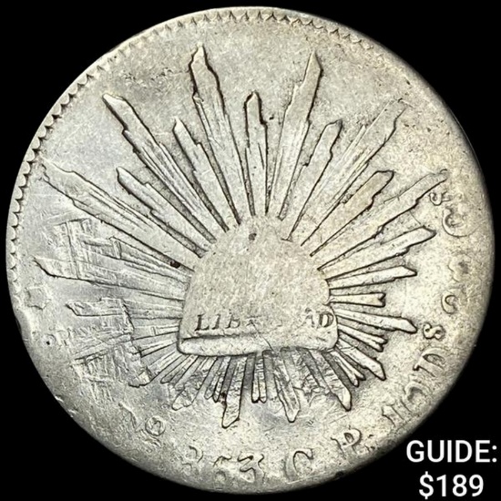 1863Do CP Mexico Silver 8 Reales Cap&Rays ABOUT UNCIRCULATED