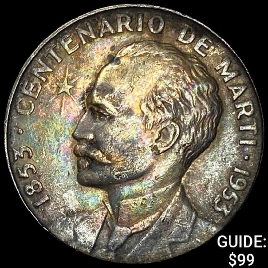 1953 Cuba Silver 50 Centavos CHOICE AU