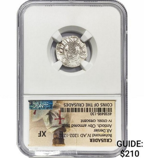 Crusader Bohemond IV, AD 1202-1232 Silver Denier NGC XF