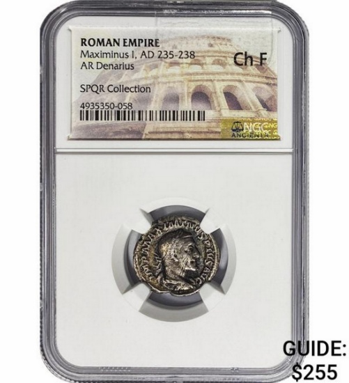 Roman Maximinus I, AD 235-238 Silver Denarius NGC Ch F