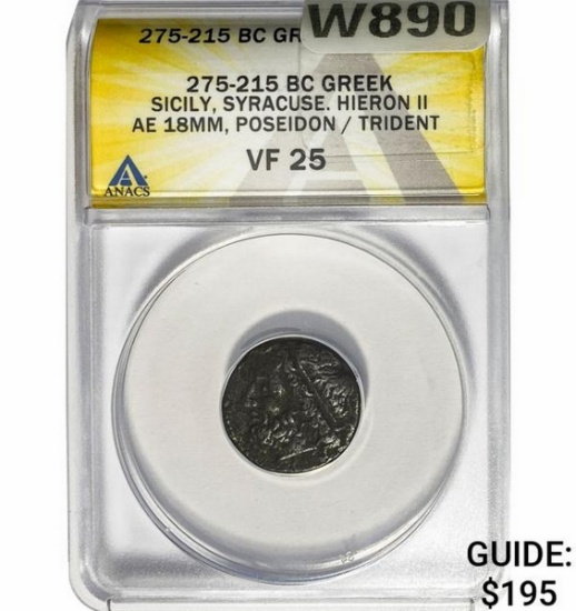Sicily, Syracuse Hieron II 275-215 BC Bronze 18MM ANACS VF25