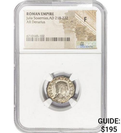 Roman Julia Soaemias, AD 218-222 Silver Denarius NGC F