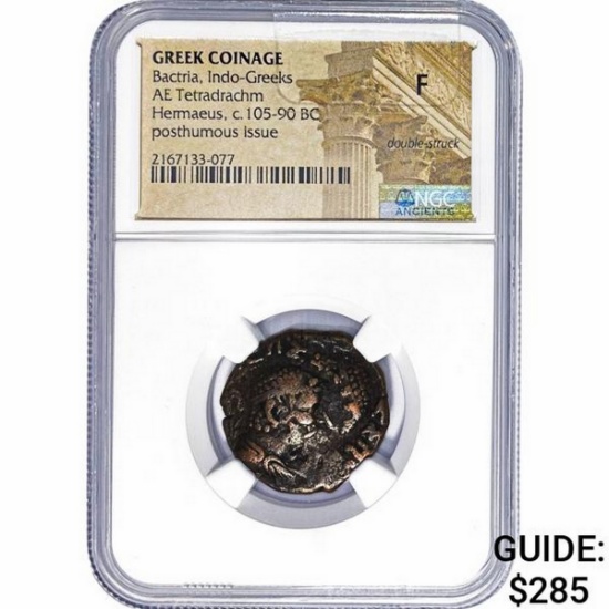 Greek Hermaeus c.105-90 BC Bronze Tetradrachm NGC F