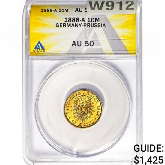 Germany-Prussia .1152oz Gold 10 Mark NGC AU50