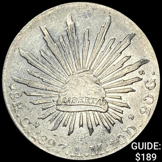 1897Cn AM Mexico Silver 8 Reales Cap&Rays CHOICE AU