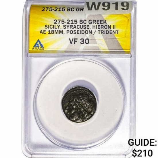 Greek Hieron II 275-215 BC Bronze 18MM ANACS VF30