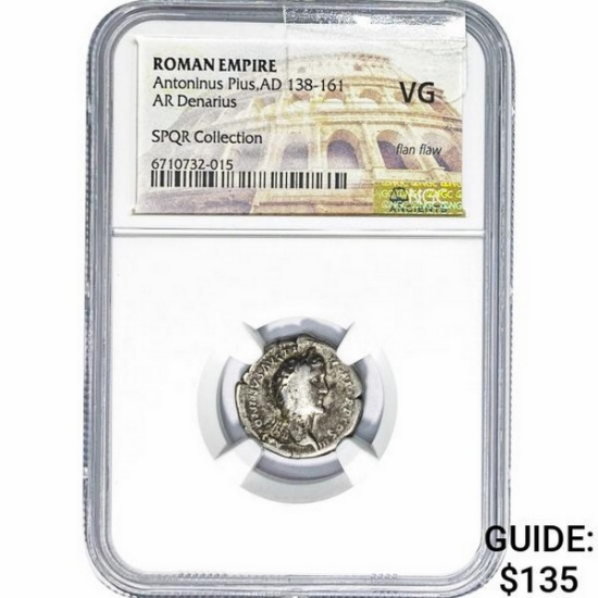Roman Antoninus Pius, AD 138-161 Silver Denarius NGC VG
