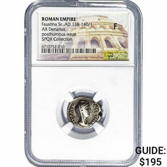 Roman Faustina Sr. AD 138-140/1 Silver Denarius NGC F