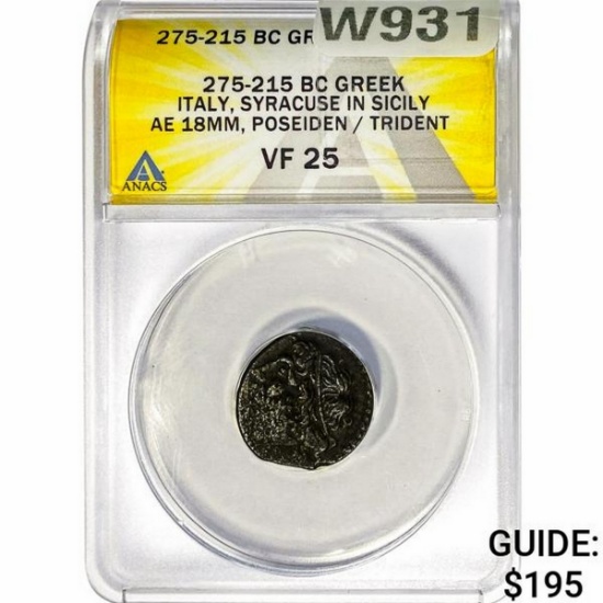 Greek Hieron II 275-215 BC Bronze 18MM ANACS VF25